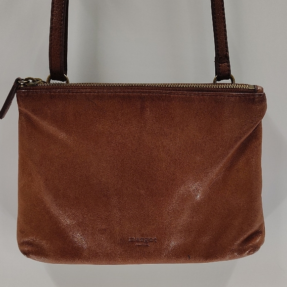 Margot New York Chestnut Brown Crossbody Purse Three Multiple Section Zip Top - Picture 1 of 12